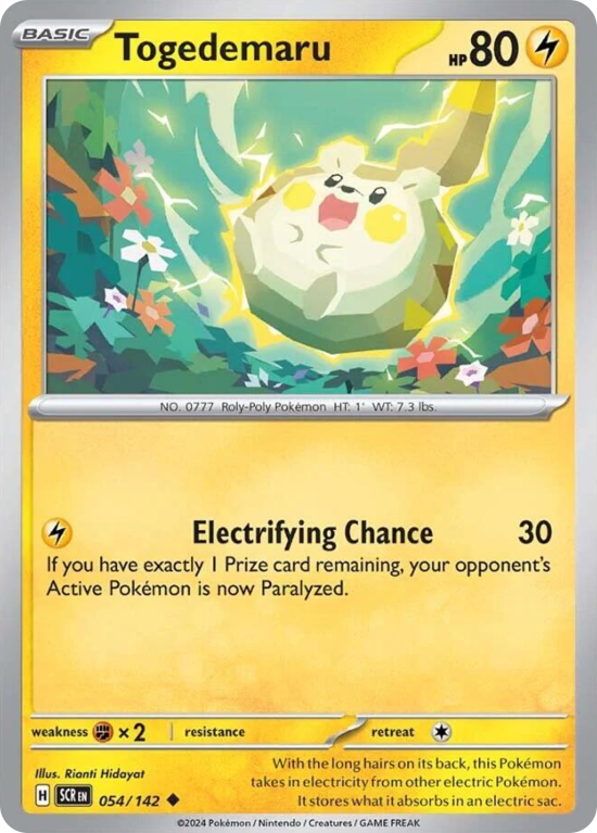 Pokémonkaart Togedemaru nummer 54/142 uit de set Stellar Crown (Scarlet & Violet)