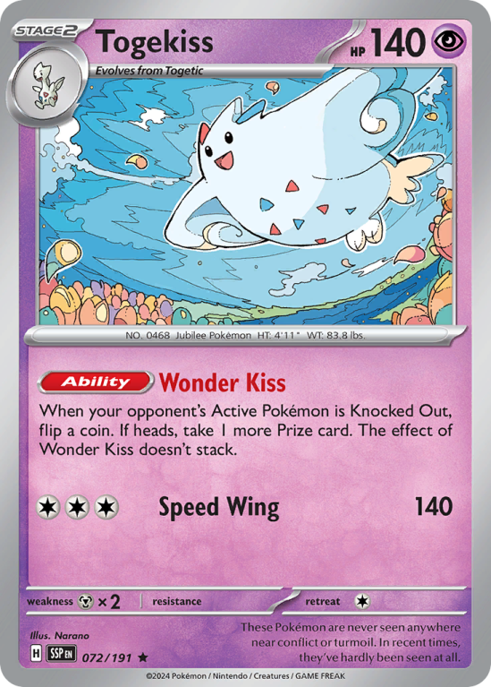 Pokémonkaart Togekiss nummer 72/191 uit de set Surging Sparks (Scarlet & Violet)