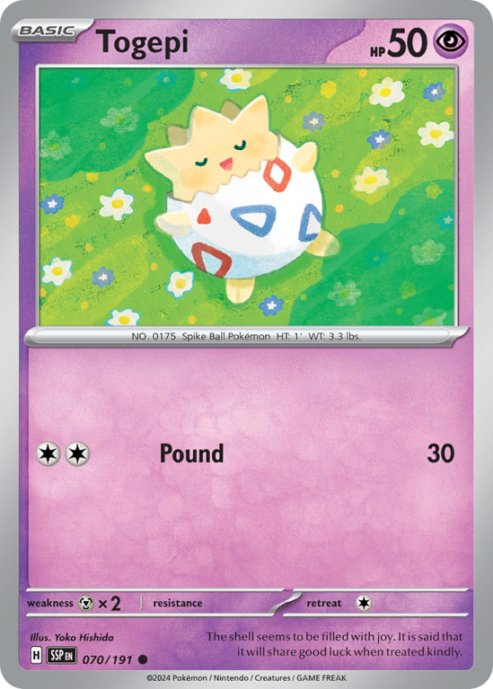 Pokémonkaart Togepi nummer 70/191 uit de set Surging Sparks (Scarlet & Violet)