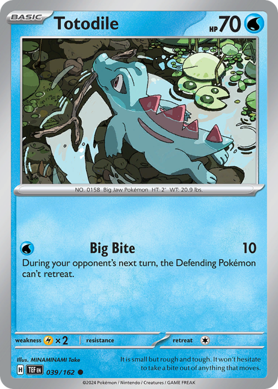 Pokémonkaart Totodile nummer 39/162 uit de set Temporal Forces (Scarlet & Violet)