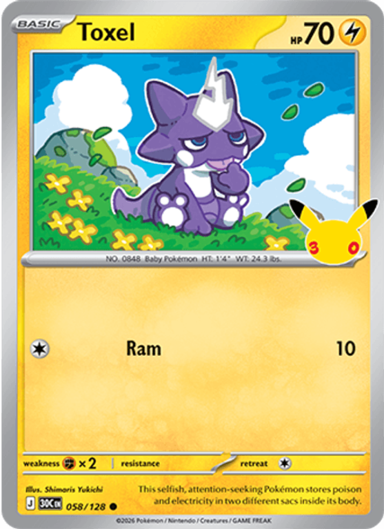 Pokémonkaart Toxel nummer 058/128 uit de set 30th Celebration (Mega Evolution)