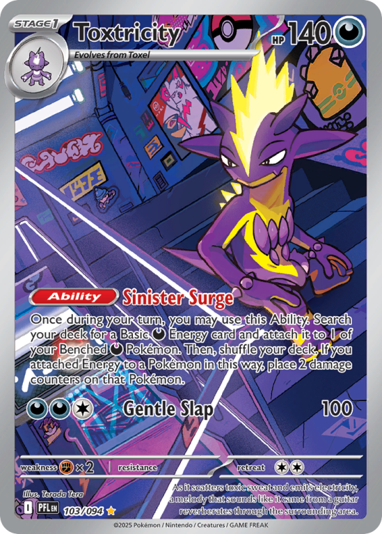 Pokémonkaart Toxtricity nummer 103/94 uit de set Phantasmal Flames (Mega Evolution)