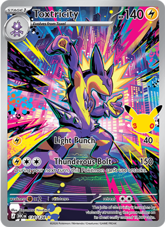 Pokémonkaart Toxtricity nummer 134/128 uit de set 30th Celebration (Mega Evolution)