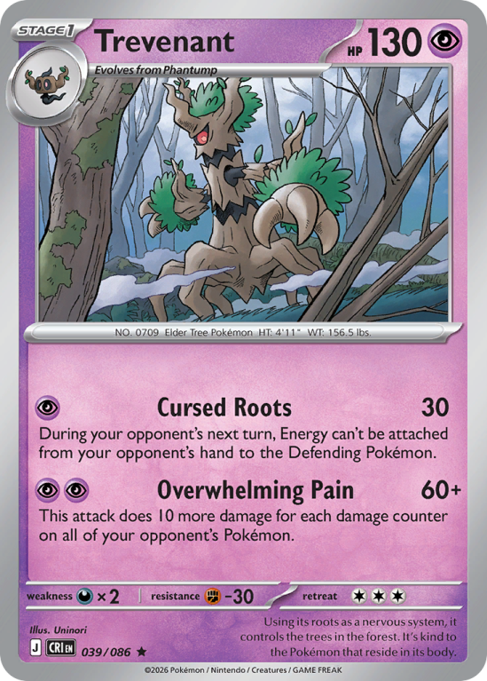Pokémonkaart Trevenant nummer 39/86 uit de set Chaos Rising (Mega Evolution)