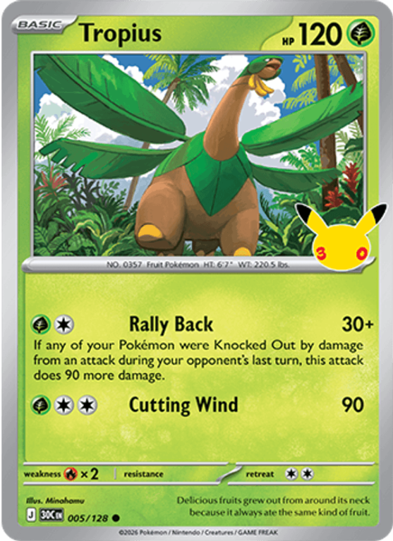 Pokémonkaart Tropius nummer 005/128 uit de set 30th Celebration (Mega Evolution)