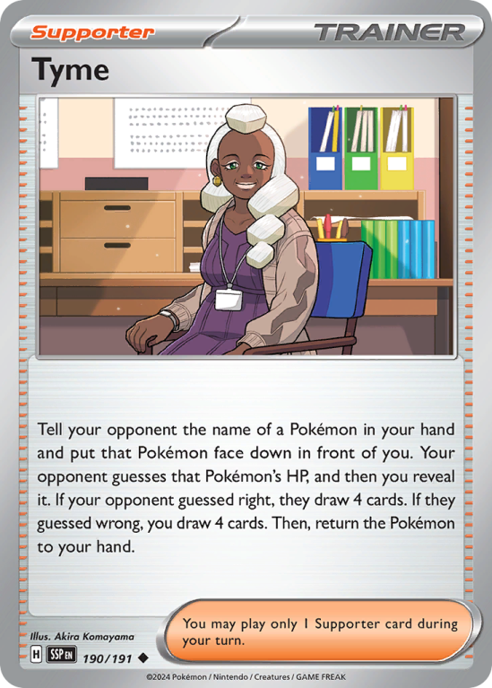 Pokémonkaart Tyme nummer 190/191 uit de set Surging Sparks (Scarlet & Violet)