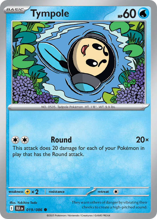 Pokémonkaart Tympole nummer 19/86 uit de set Black Bolt (Scarlet & Violet)