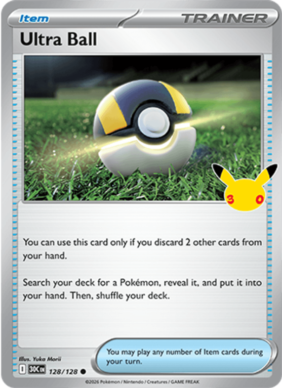 Pokémonkaart Ultra Ball nummer 128/128 uit de set 30th Celebration (Mega Evolution)
