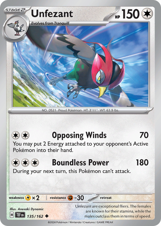 Pokémonkaart Unfezant nummer 135/162 uit de set Temporal Forces (Scarlet & Violet)