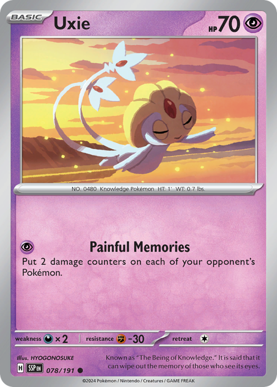 Pokémonkaart Uxie nummer 78/191 uit de set Surging Sparks (Scarlet & Violet)