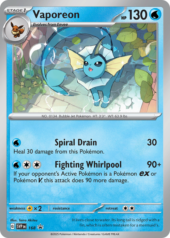 Pokémonkaart Vaporeon nummer 168/14 uit de set Scarlet & Violet Black Star Promos (Scarlet & Violet)