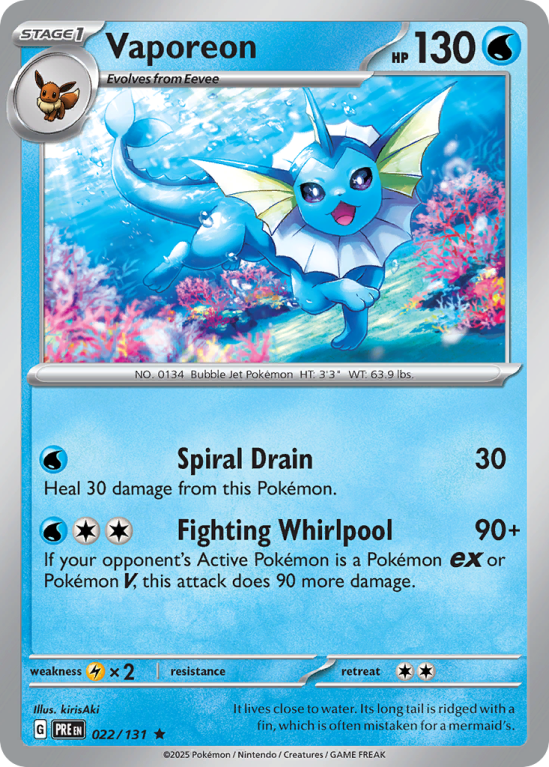 Pokémonkaart Vaporeon nummer 22/131 uit de set Prismatic Evolutions (Scarlet & Violet)