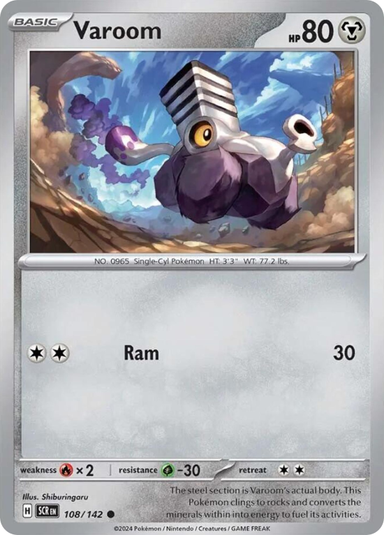 Pokémonkaart Varoom nummer 108/142 uit de set Stellar Crown (Scarlet & Violet)