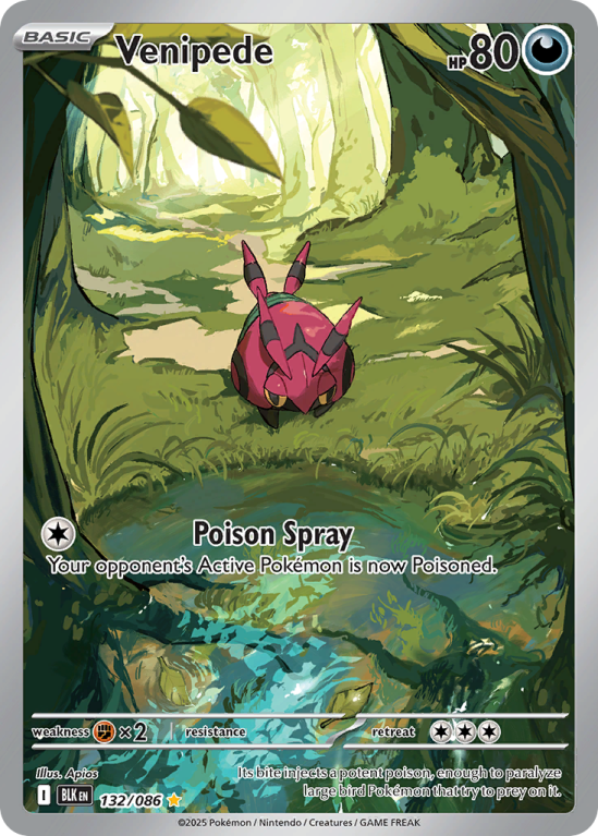 Pokémonkaart Venipede nummer 132/86 uit de set Black Bolt (Scarlet & Violet)