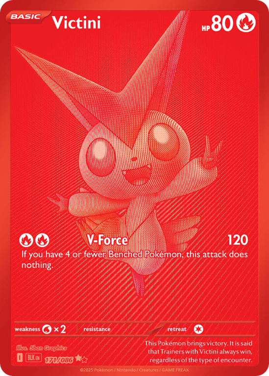 Pokémonkaart Victini nummer 171/86 uit de set Black Bolt (Scarlet & Violet)
