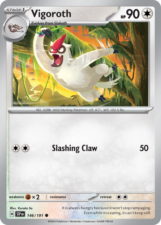 Pokémonkaart Vigoroth nummer 146/191 uit de set Surging Sparks (Scarlet & Violet)