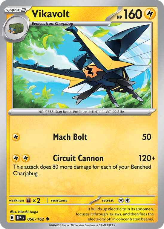 Pokémonkaart Vikavolt nummer 56/162 uit de set Temporal Forces (Scarlet & Violet)
