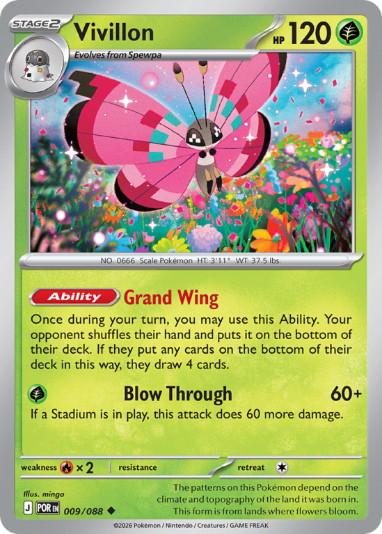 Pokémonkaart Vivillon nummer 9/88 uit de set Perfect Order (Mega Evolution)