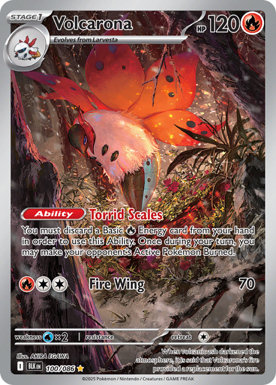 Pokémonkaart Volcarona nummer 100/86 uit de set Black Bolt (Scarlet & Violet)