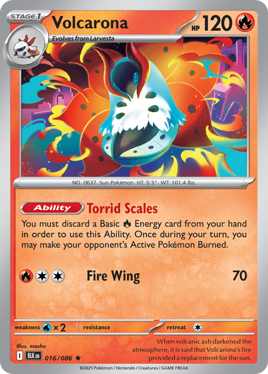 Pokémonkaart Volcarona nummer 16/86 uit de set Black Bolt (Scarlet & Violet)