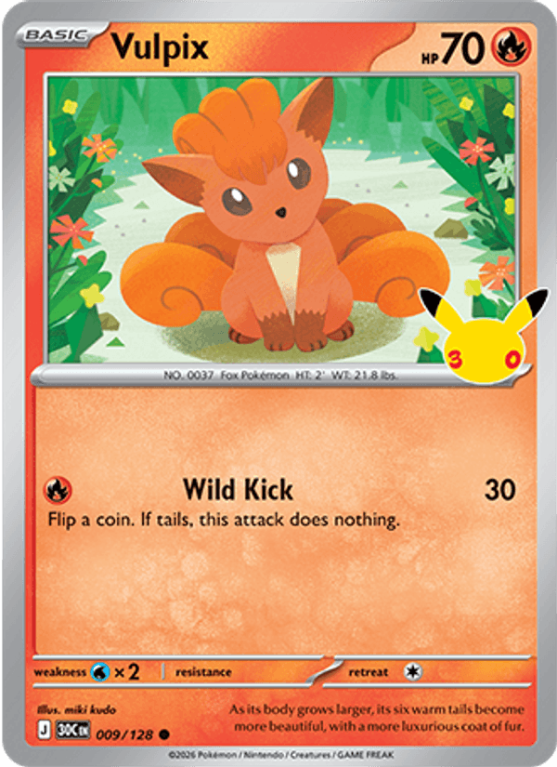 Pokémonkaart Vulpix nummer 009/128 uit de set 30th Celebration (Mega Evolution)