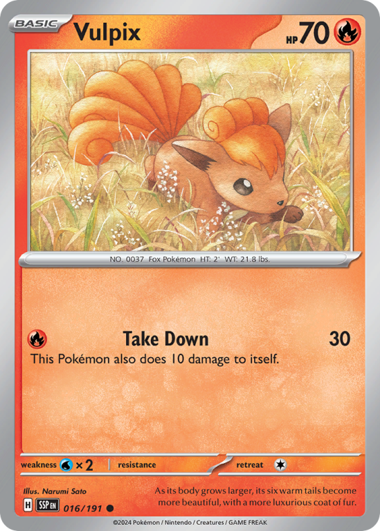 Pokémonkaart Vulpix nummer 16/191 uit de set Surging Sparks (Scarlet & Violet)