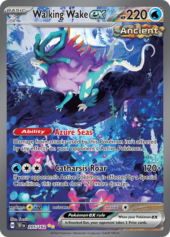 Pokémonkaart Walking Wake ex nummer 205/162 uit de set Temporal Forces (Scarlet & Violet)