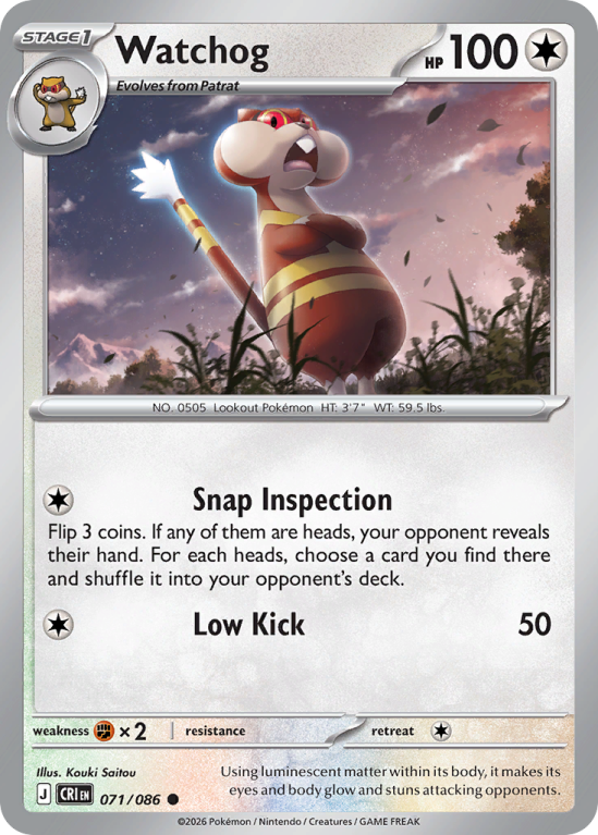 Pokémonkaart Watchog nummer 71/86 uit de set Chaos Rising (Mega Evolution)