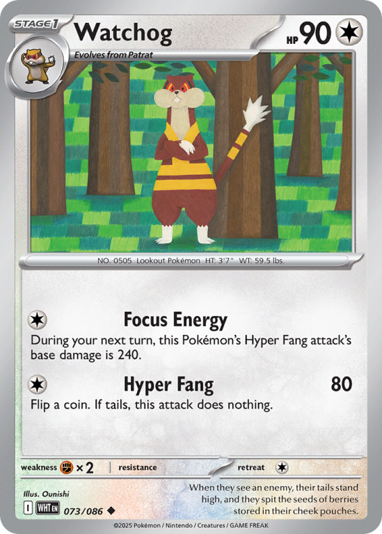 Pokémonkaart Watchog nummer 73/86 uit de set White Flare (Scarlet & Violet)