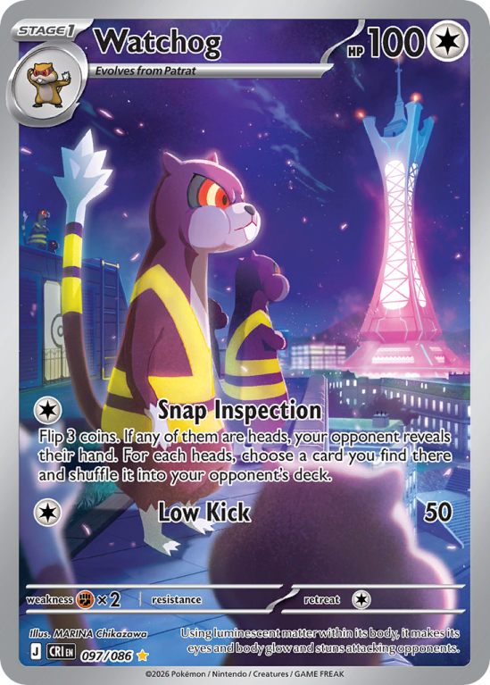 Pokémonkaart Watchog nummer 97/86 uit de set Chaos Rising (Mega Evolution)