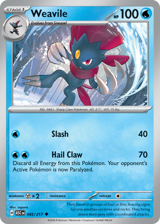 Pokémonkaart Weavile nummer 45/217 uit de set Ascended Heroes (Mega Evolution)