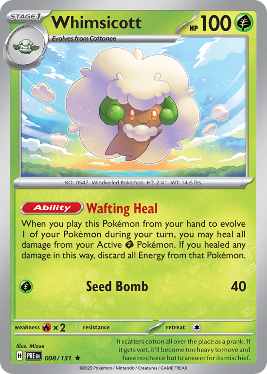 Pokémonkaart Whimsicott nummer 8/131 uit de set Prismatic Evolutions (Scarlet & Violet)