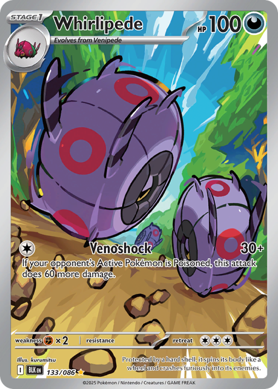 Pokémonkaart Whirlipede nummer 133/86 uit de set Black Bolt (Scarlet & Violet)