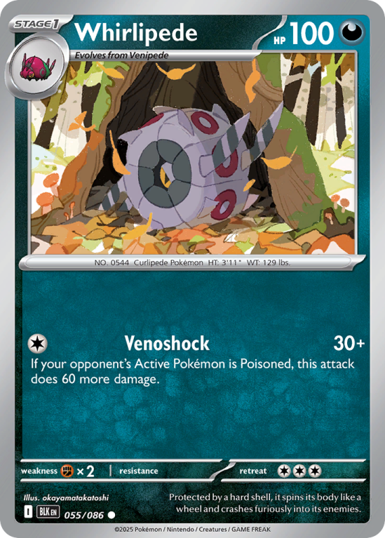 Pokémonkaart Whirlipede nummer 55/86 uit de set Black Bolt (Scarlet & Violet)