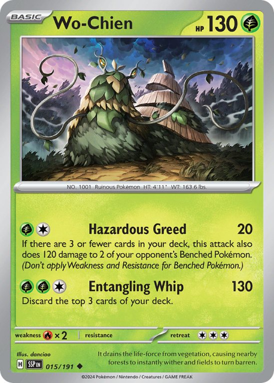 Pokémonkaart Wo-Chien nummer 15/191 uit de set Surging Sparks (Scarlet & Violet)