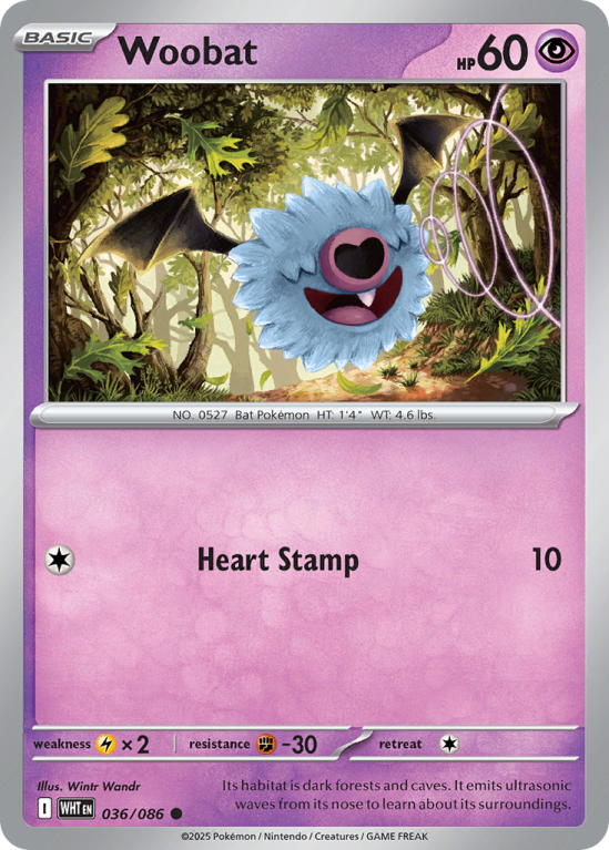 Pokémonkaart Woobat nummer 36/86 uit de set White Flare (Scarlet & Violet)
