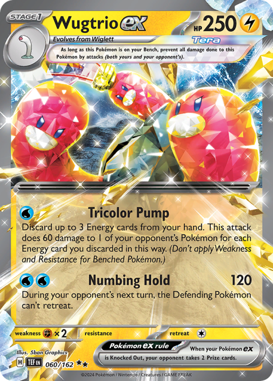 Pokémonkaart Wugtrio ex nummer 60/162 uit de set Temporal Forces (Scarlet & Violet)