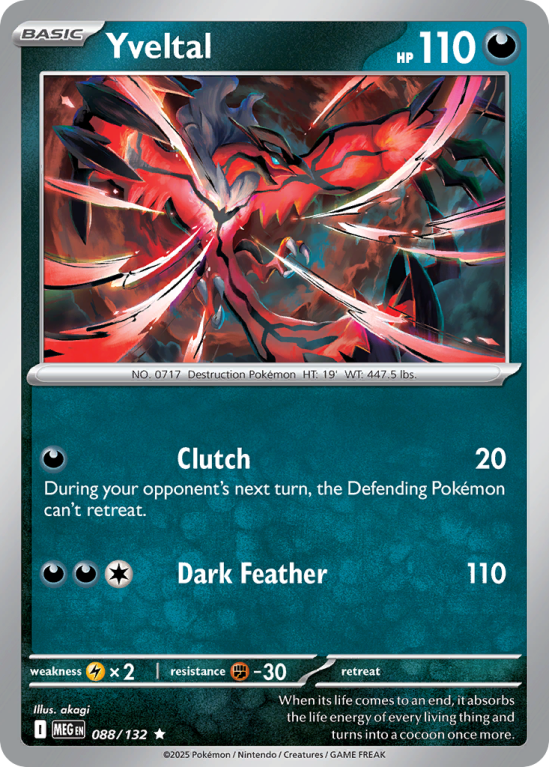 Pokémonkaart Yveltal nummer 88/132 uit de set Mega Evolution