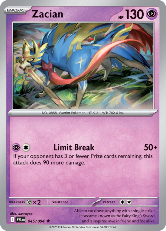 Pokémonkaart Zacian nummer 45/94 uit de set Phantasmal Flames (Mega Evolution)