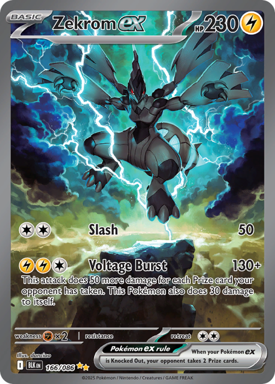 Pokémonkaart Zekrom ex nummer 166/86 uit de set Black Bolt (Scarlet & Violet)