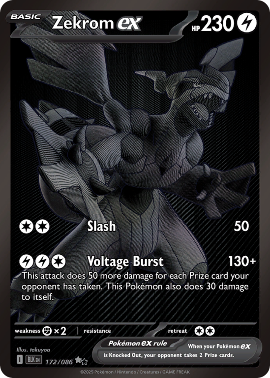 Pokémonkaart Zekrom ex nummer 172/86 uit de set Black Bolt (Scarlet & Violet)