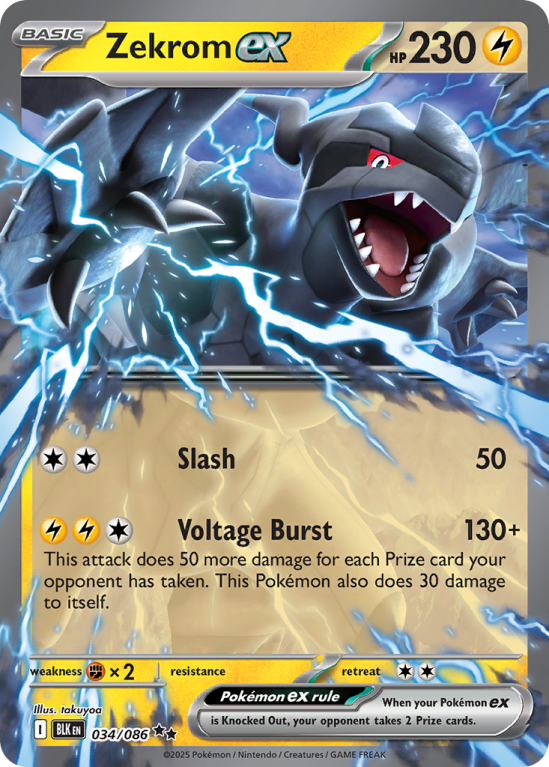 Pokémonkaart Zekrom ex nummer 34/86 uit de set Black Bolt (Scarlet & Violet)