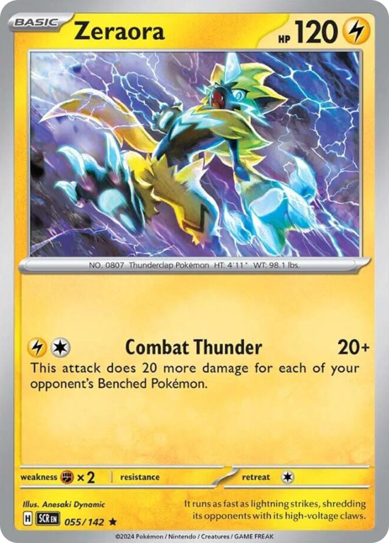 Pokémonkaart Zeraora nummer 55/142 uit de set Stellar Crown (Scarlet & Violet)
