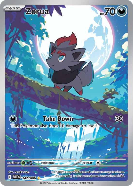Pokémonkaart Zorua nummer 142/86 uit de set White Flare (Scarlet & Violet)
