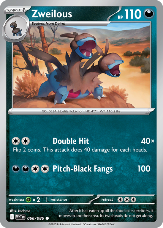 Pokémonkaart Zweilous nummer 66/86 uit de set White Flare (Scarlet & Violet)