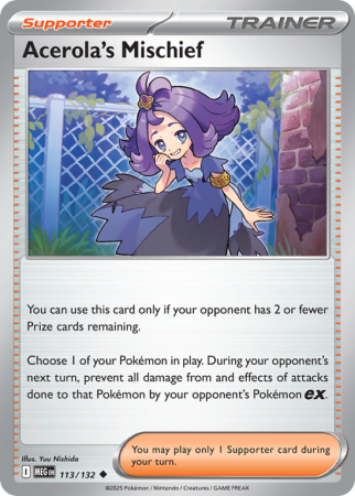 Pokémonkaart Acerola's Mischief nummer 113/132 uit de set Mega Evolution