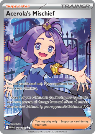 Pokémonkaart Acerola's Mischief nummer 165/132 uit de set Mega Evolution