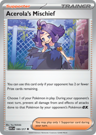 Pokémonkaart Acerola's Mischief nummer 180/217 uit de set Ascended Heroes (Mega Evolution)