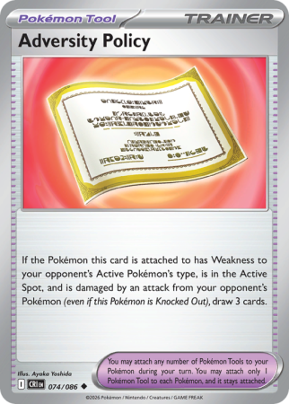 Pokémonkaart Adversity Policy nummer 74/86 uit de set Chaos Rising (Mega Evolution)