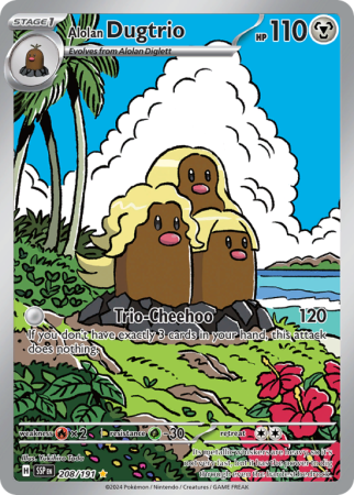 Pokémonkaart Alolan Dugtrio nummer 208/191 uit de set Surging Sparks (Scarlet & Violet)